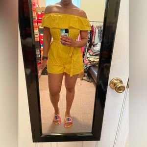 Yellow ruffle top romper with belt
